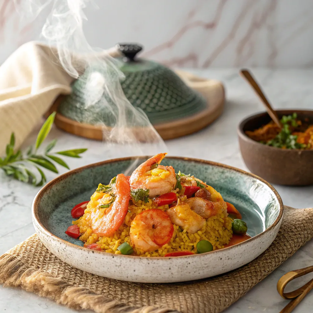 A beautifully plated steamed dish